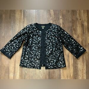 Bob Mackie black, silver sequin open face formal jacket shirt size medium